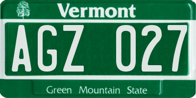 VT license plate AGZ027