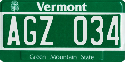 VT license plate AGZ034