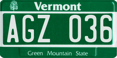 VT license plate AGZ036