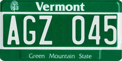 VT license plate AGZ045