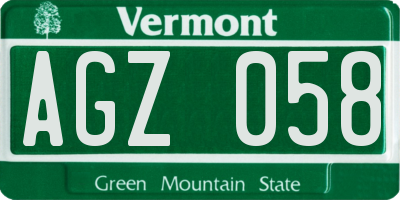 VT license plate AGZ058