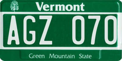 VT license plate AGZ070
