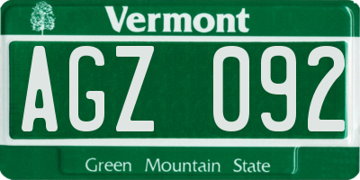 VT license plate AGZ092