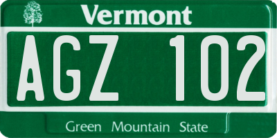 VT license plate AGZ102