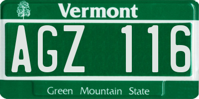 VT license plate AGZ116