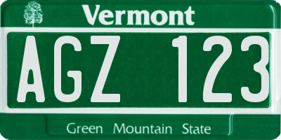 VT license plate AGZ123