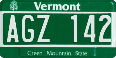 VT license plate AGZ142