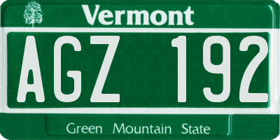 VT license plate AGZ192
