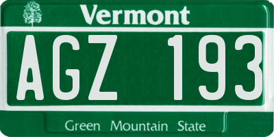 VT license plate AGZ193