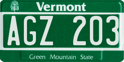 VT license plate AGZ203