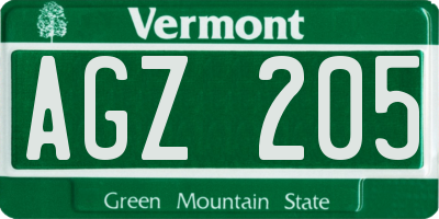 VT license plate AGZ205