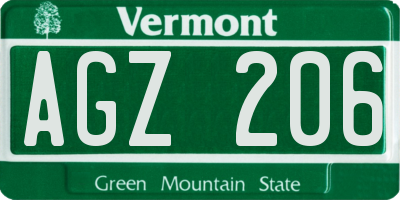 VT license plate AGZ206