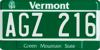 VT license plate AGZ216