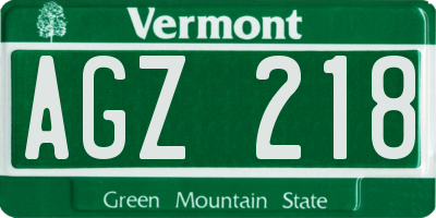 VT license plate AGZ218