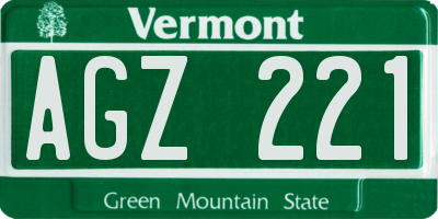 VT license plate AGZ221