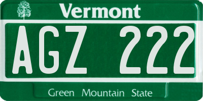 VT license plate AGZ222