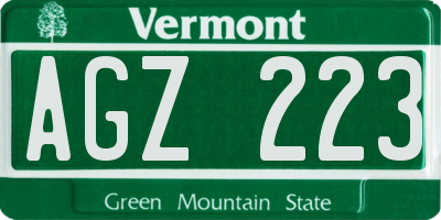VT license plate AGZ223