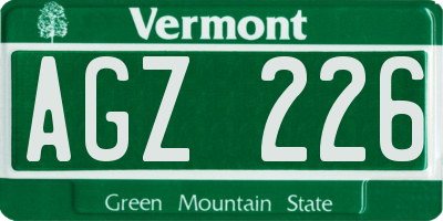 VT license plate AGZ226
