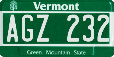 VT license plate AGZ232