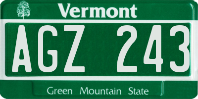 VT license plate AGZ243