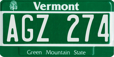 VT license plate AGZ274