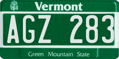 VT license plate AGZ283