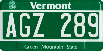 VT license plate AGZ289