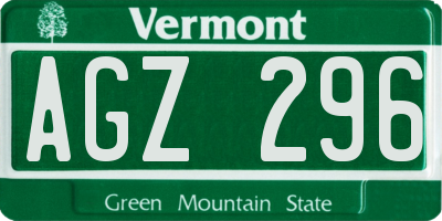 VT license plate AGZ296
