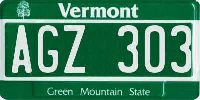 VT license plate AGZ303