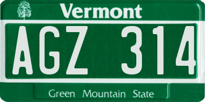 VT license plate AGZ314