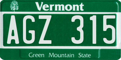 VT license plate AGZ315