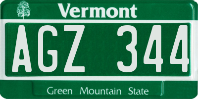 VT license plate AGZ344