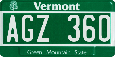 VT license plate AGZ360