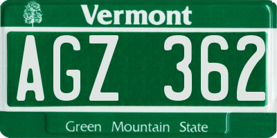 VT license plate AGZ362