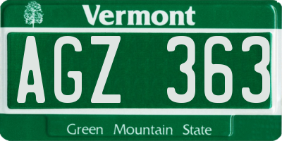 VT license plate AGZ363