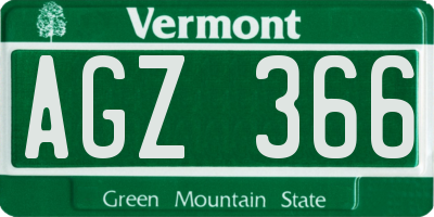 VT license plate AGZ366