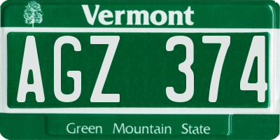 VT license plate AGZ374