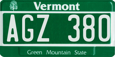 VT license plate AGZ380