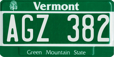 VT license plate AGZ382