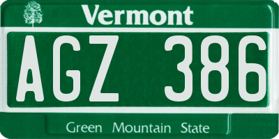VT license plate AGZ386