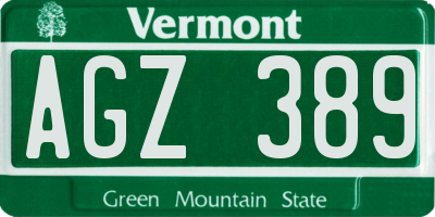 VT license plate AGZ389