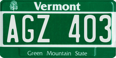 VT license plate AGZ403