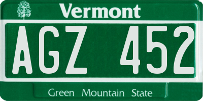 VT license plate AGZ452