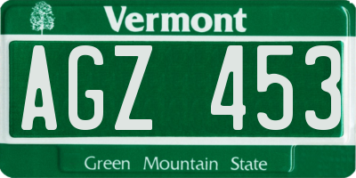 VT license plate AGZ453