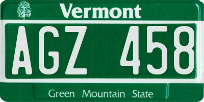 VT license plate AGZ458