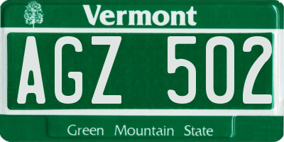 VT license plate AGZ502