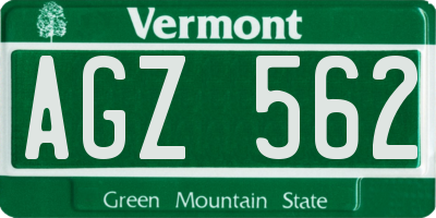 VT license plate AGZ562