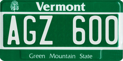 VT license plate AGZ600