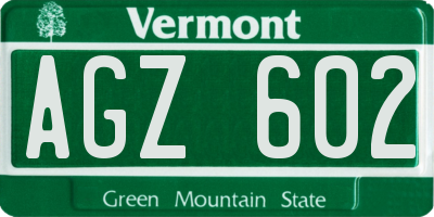 VT license plate AGZ602