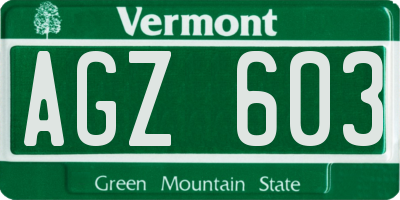 VT license plate AGZ603